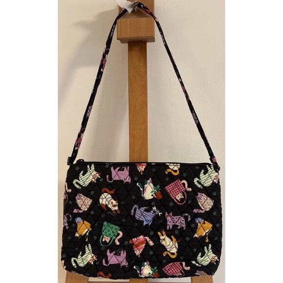 NWT Vera Bradley Herding Cats Purse Large Hipster Bag Quilted Black Adjustable - Picture 2 of 12